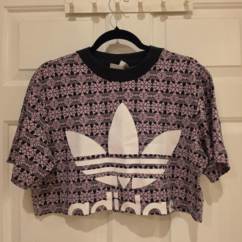 Adidas Women's Black and Purple Crop Top